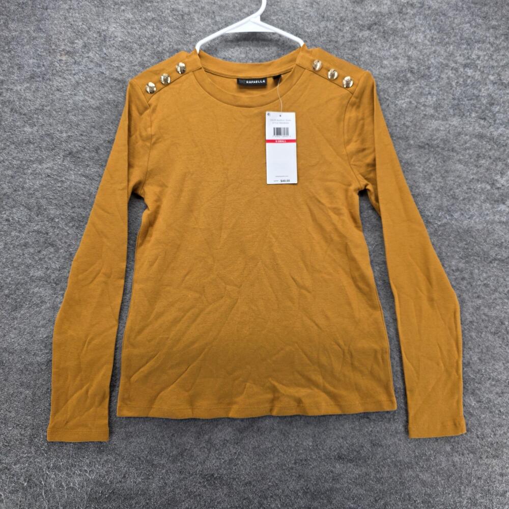 Rafaella Shirt Womens XS Brown Button Shoulder Long Sleeve Crewneck Top